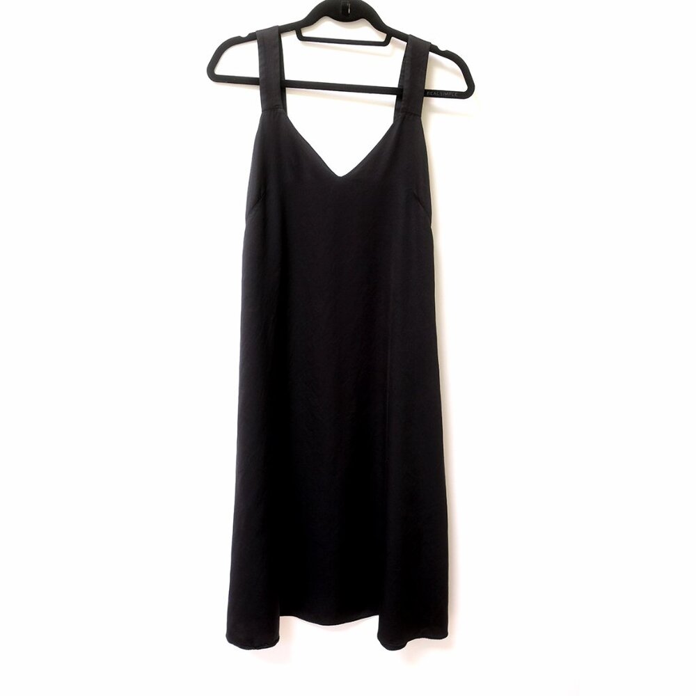 & OTHER STORIES Loose Fit Black V Neck Wide Strap Sleeveless Midi Dress sz 8